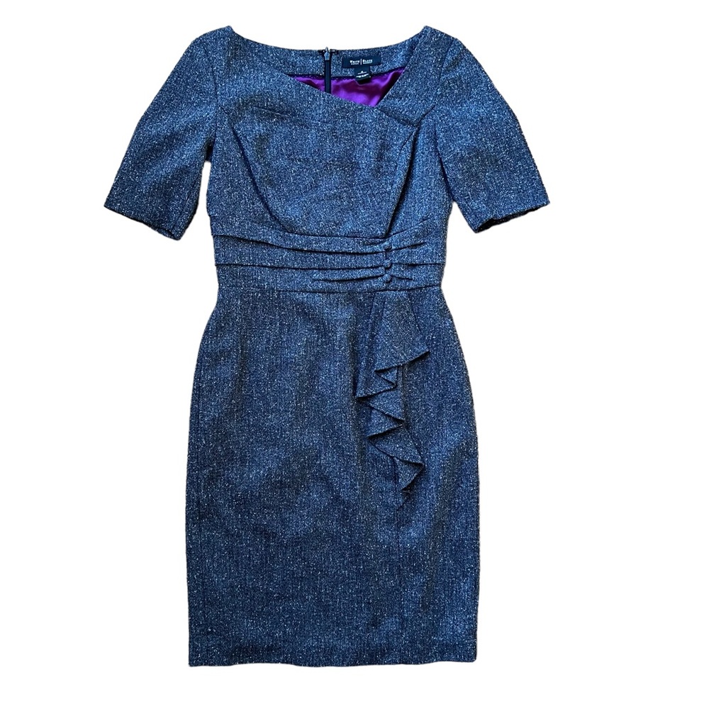 White House Black Market Asymmetrical Neckline Anchor Gray Dress Size 0